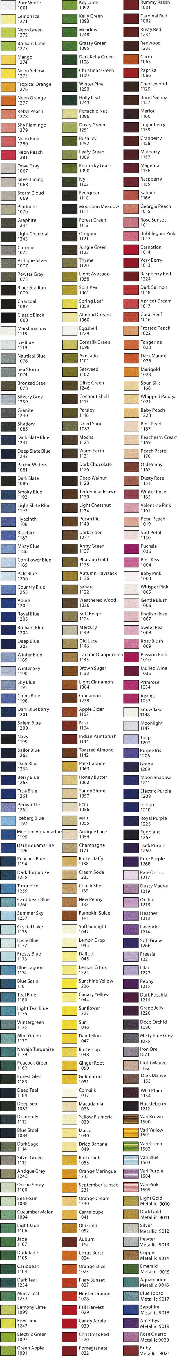 Brother Embroidery Color Chart