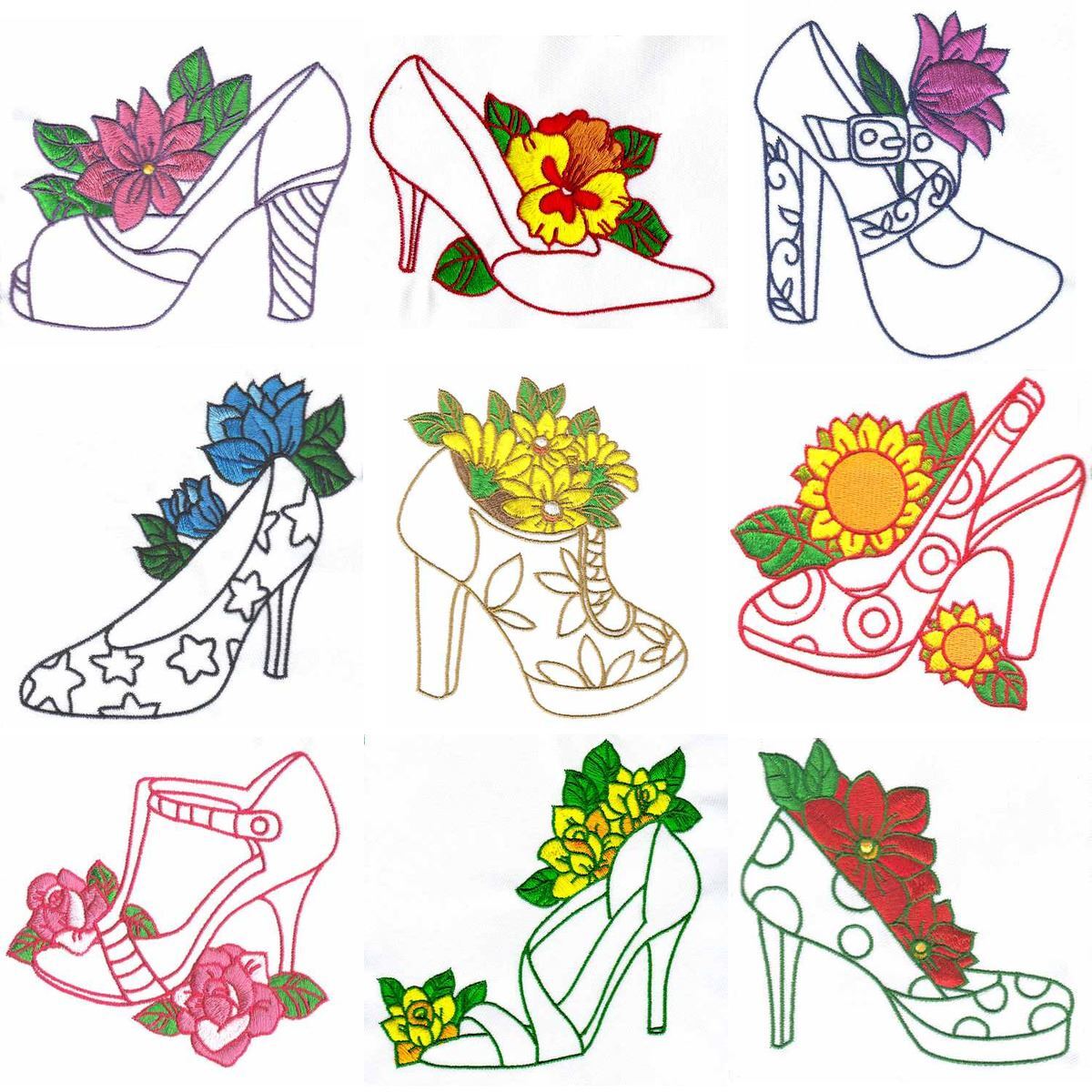 Floral Shoes (10 designs) by Outback Embroidery - Download | Echidna Sewing
