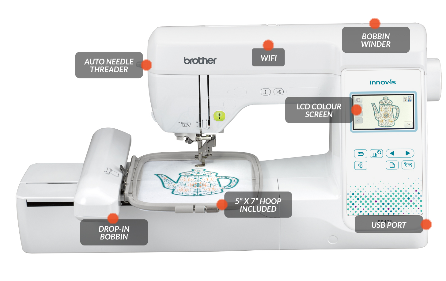 Echidna Sewing Brother F540E embroidery machine features