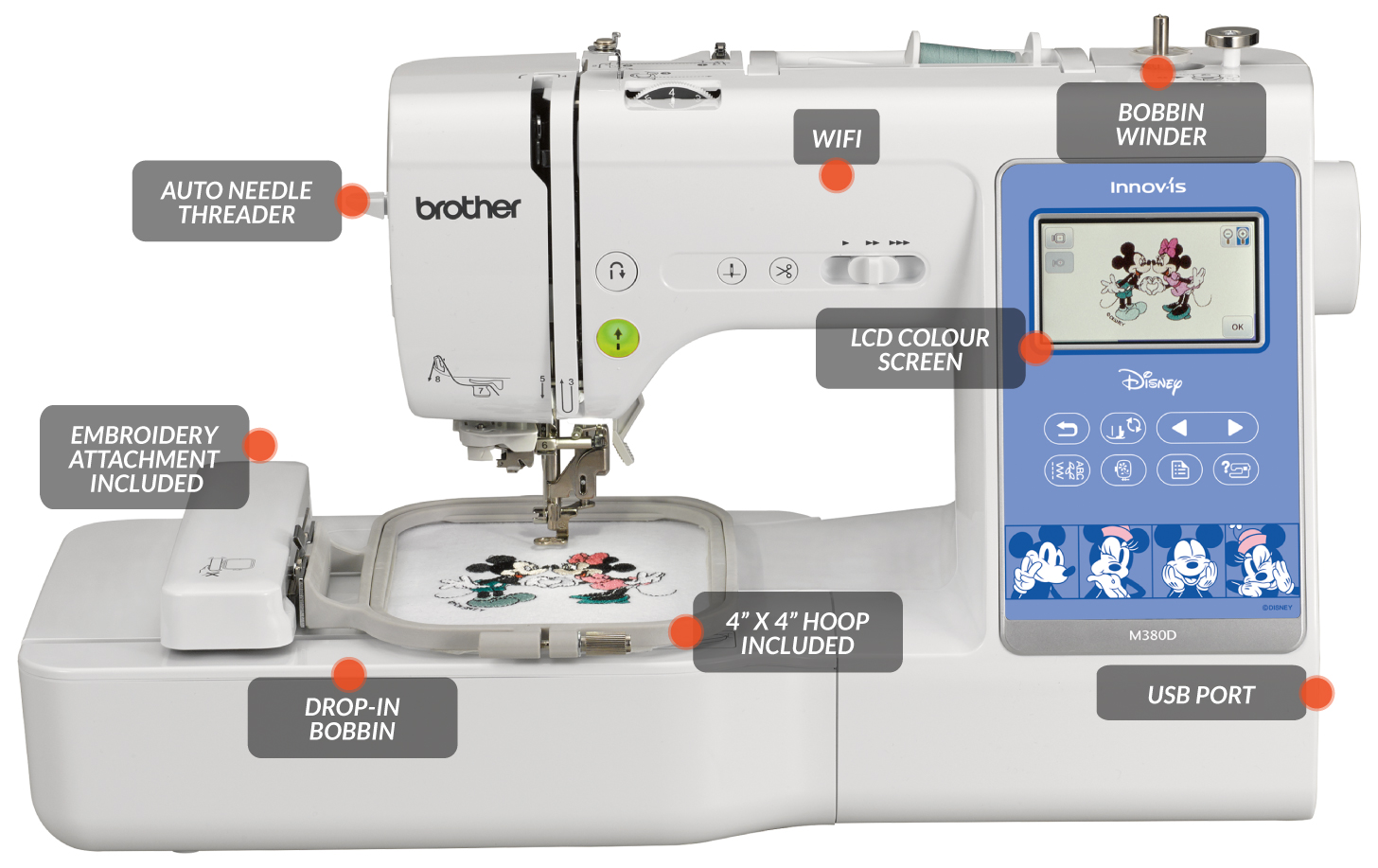 Echidna Sewing Brother M380D sewing and embroidery machine features
