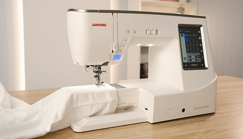 Janome Skyline free arm sewing area