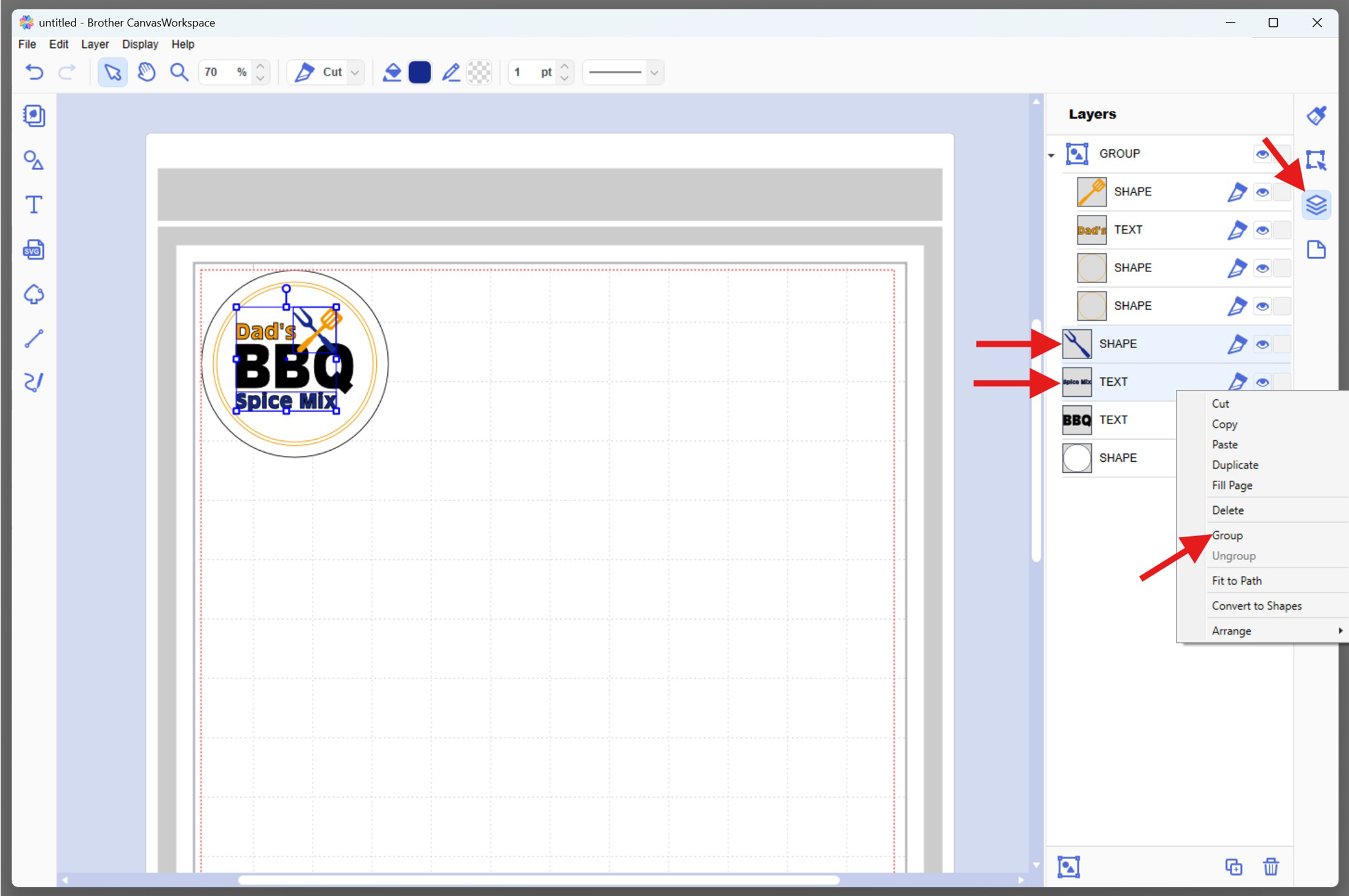 Select all blue and group
