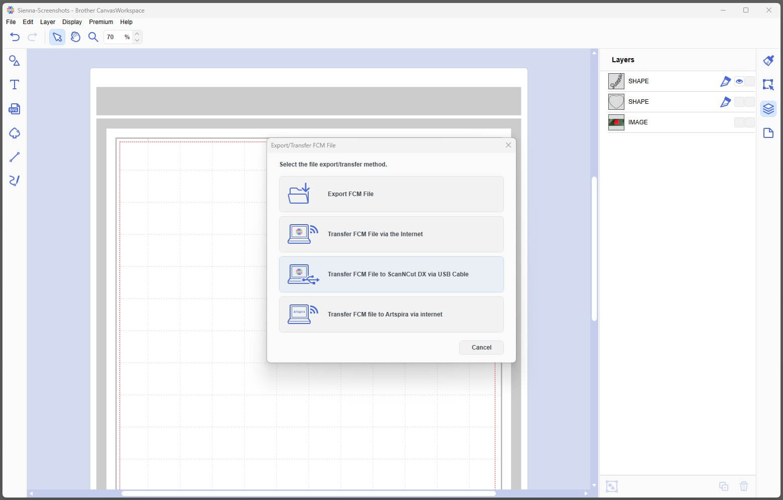 Export Options CanvasWorkspace