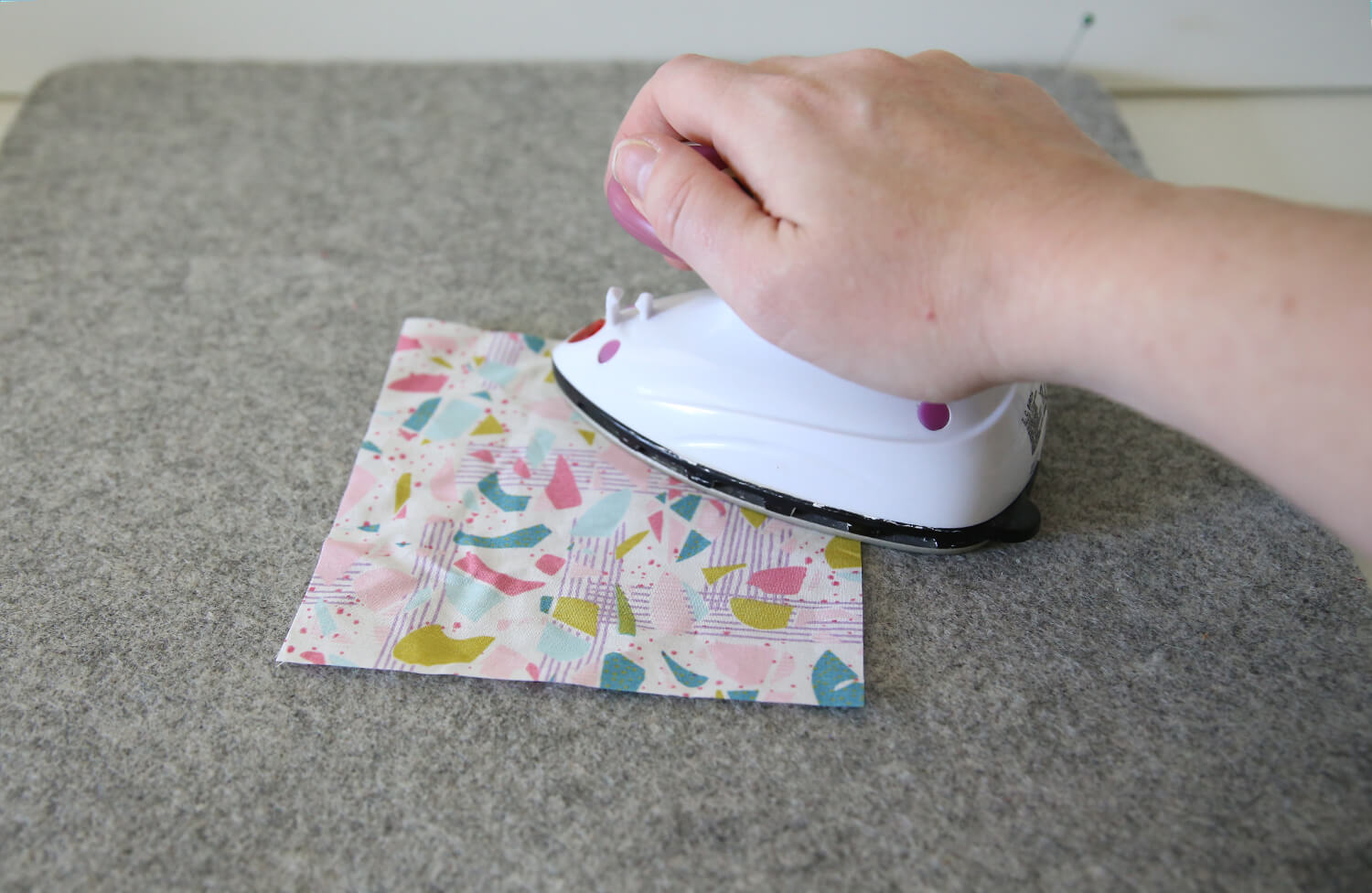 Pressing applique cotton fabric flat with a mini iron