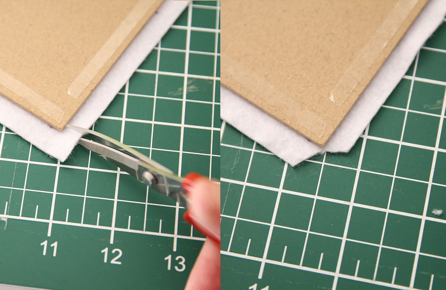 Trimmed felt corners on the back of the frame backing board