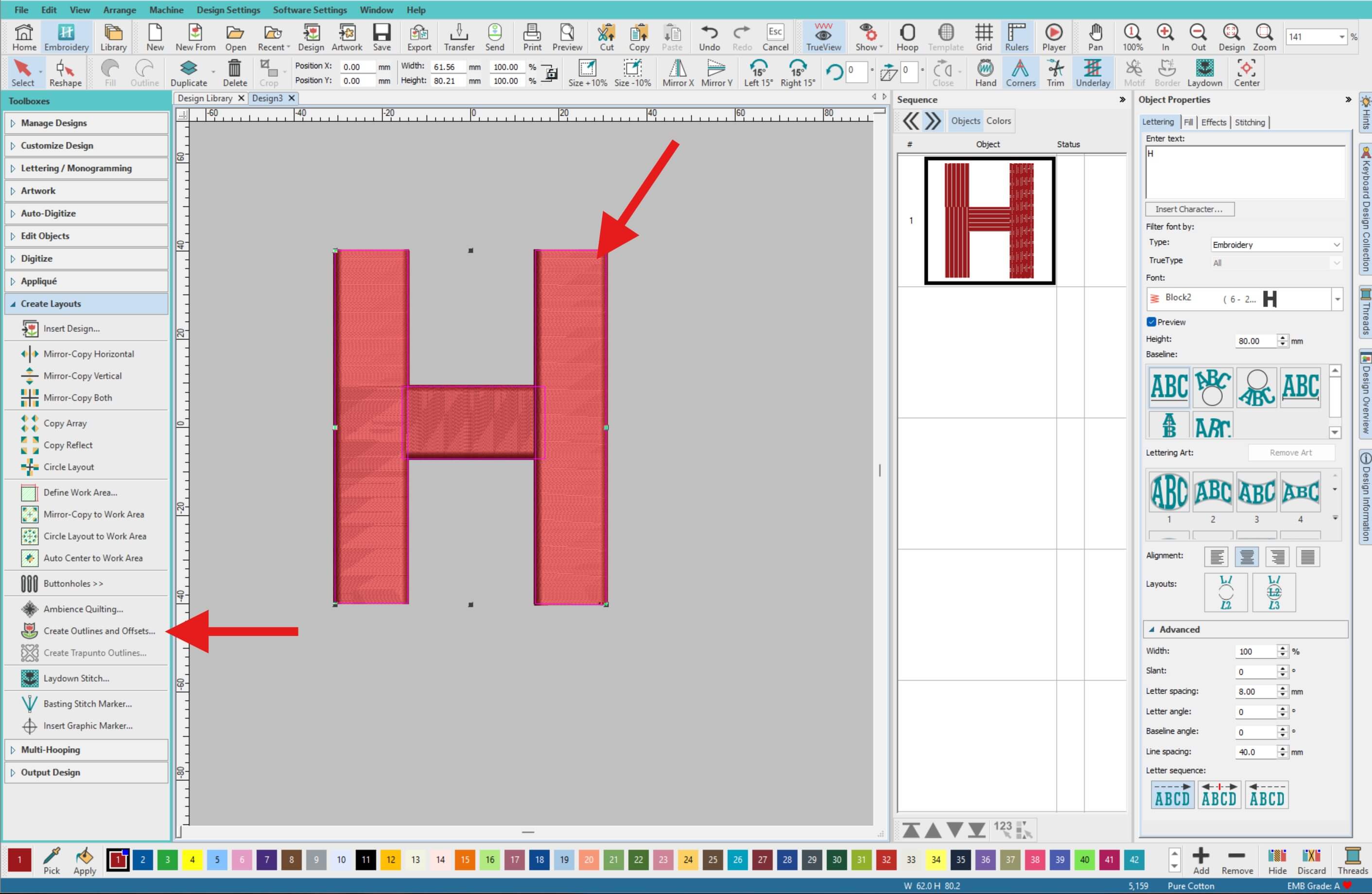 Selecting Create Outlines and Offsets in Hatch Digitizer