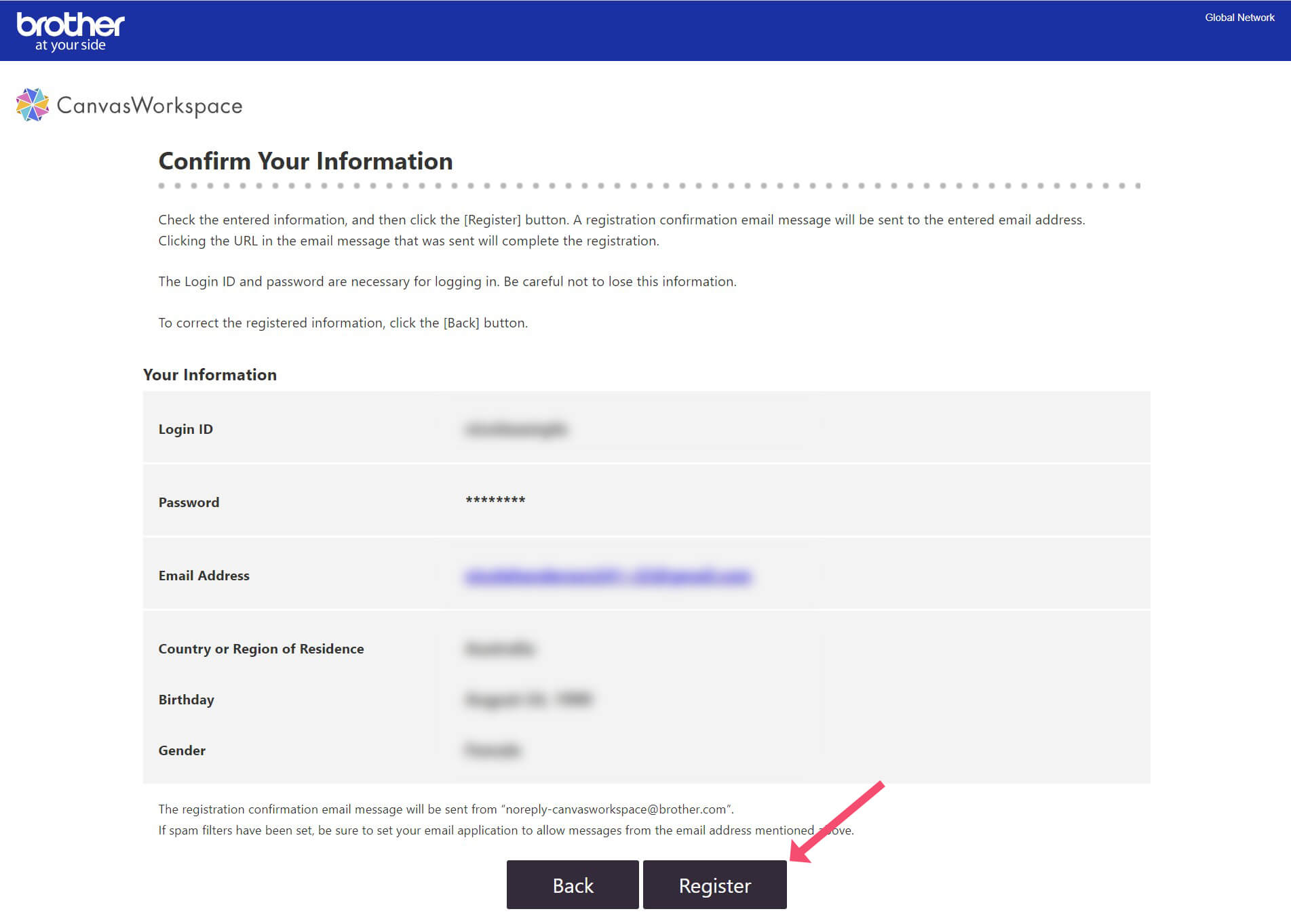 CanvasWorkspace Confrim details