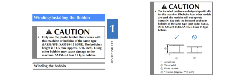 Bobbin styles as shown in Brother Innov-is NV180 Manual and Brother Innov-is VE2300 Manual