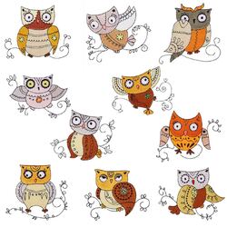 Ornamental Owls Embroidery Designs