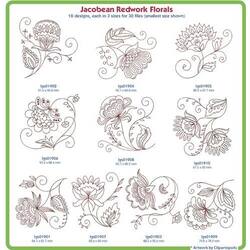 Jacobean Redwork Flowers