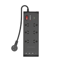 Monster 6-Socket Surge Protector with USB - Black