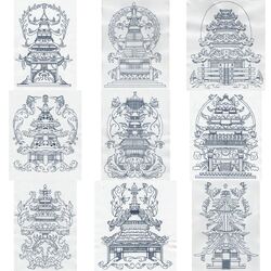Bluework Pagodas (10 designs) by Outback Embroidery - Download