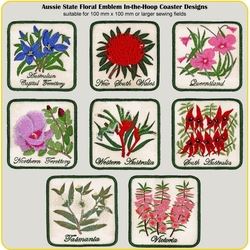 Aussie State Floral Emblem In-The-Hoop Coaster Designs by Dawn Johnson Download