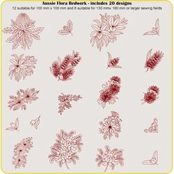 Aussie Flora Redwork by Dawn Johnson Download