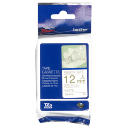 Brother P-Touch TZe 12mm Tape 4m - Gold on White Ribbon
