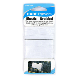 Braided Elastic - 12mm x 4m (White)