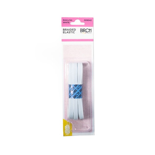 Braided Elastic 6mm x 5m Hank - White