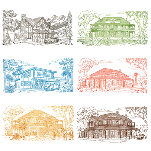 Aussie Country Pubs Embroidery Designs by Echidna