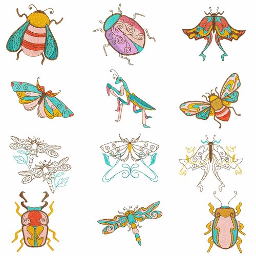 Art Nouveau Insects Embroidery Designs