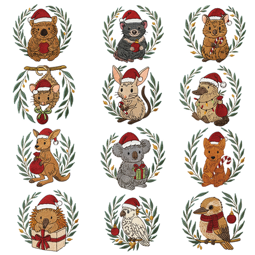Christmas Bushland Buddies Embroidery Designs by Echidna