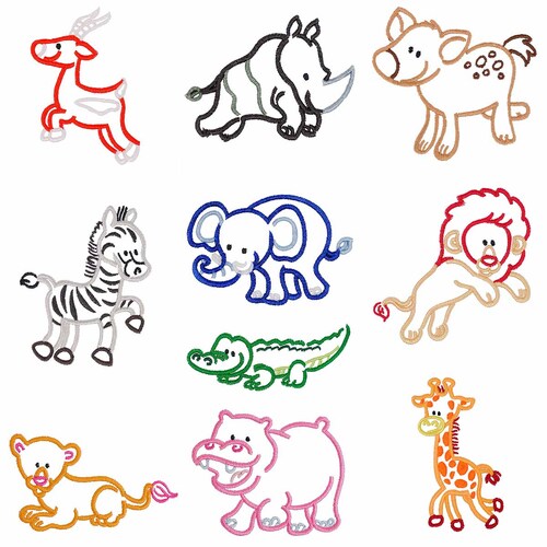 Outlined Animals Embroidery Designs
