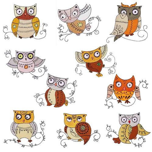 Ornamental Owls Embroidery Designs
