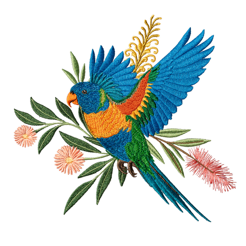 Rainbow Lorikeet Taking Flight Embroidery Design by Echidna