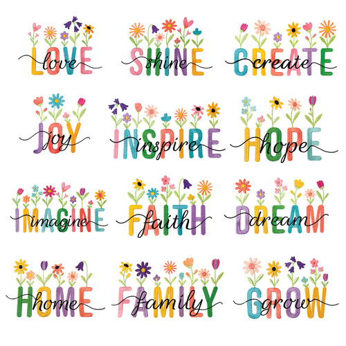Word Blossoms Embroidery Designs by Echidna