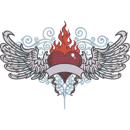 Flame Heart Wings Applique by The Deer's Embroidery Legacy - Download