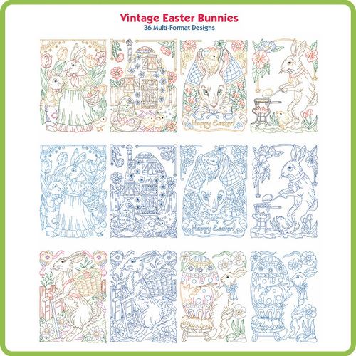 Vintage Easter Bunny Embroidery Designs - Download