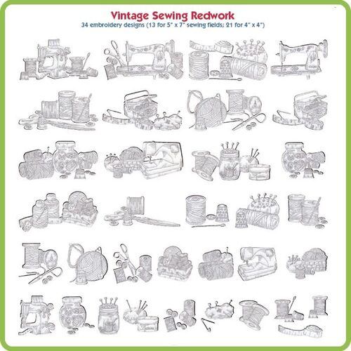 Vintage Sewing Redwork - Download