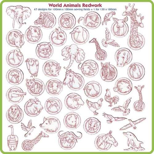 World Animals Redwork - Download