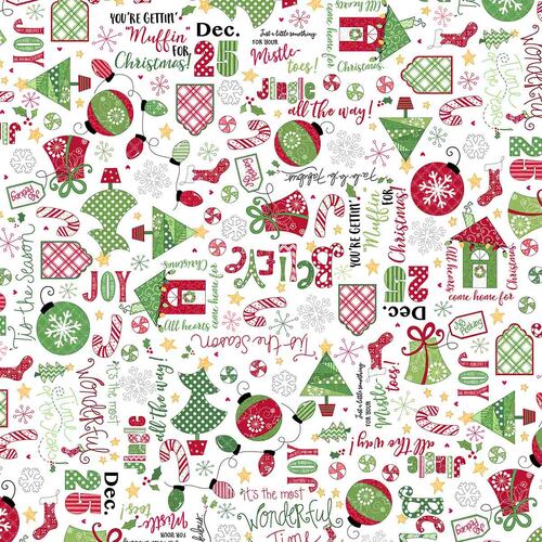 White Jingle Toss Kimberbell Christmas Fat Quarter Echidna Sewing