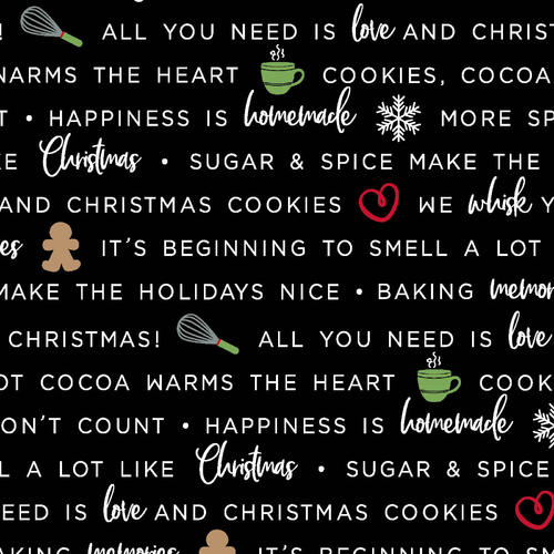 Black Holiday Baking Phrases - Kimberbell Christmas Fat Quarter