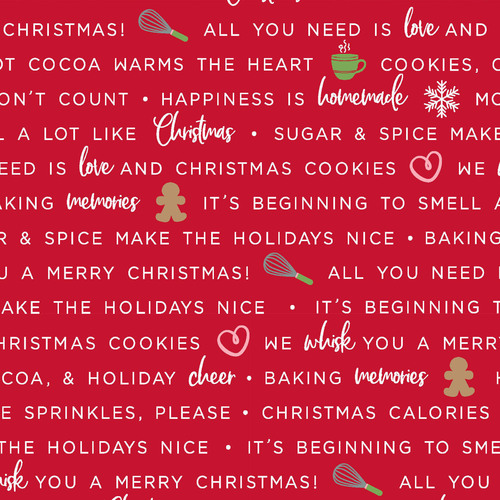 Red Holiday Baking Phrases - Kimberbell Christmas Fat Quarter