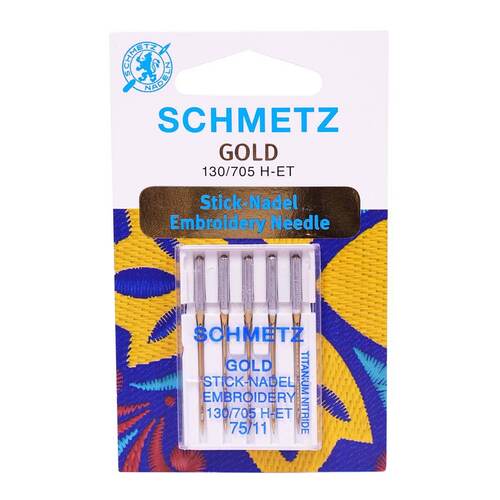 Schmetz Gold Titanium Embroidery Needles Size 75/11
