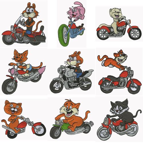 Cats on Bikes (10 designs) by Outback Embroidery - Download