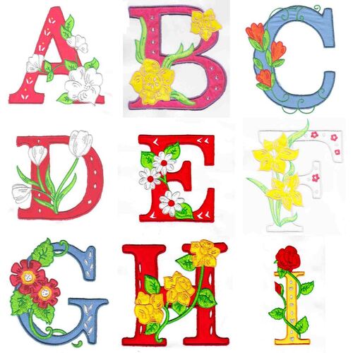 Flower Applique Alphabet (52 designs) by Outback Embroidery - Download