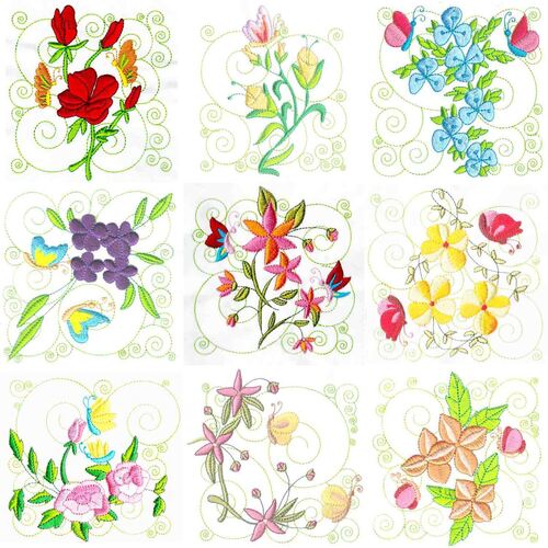 Flower & Butterfly Blocks (12 designs) by Outback Embroidery - Download