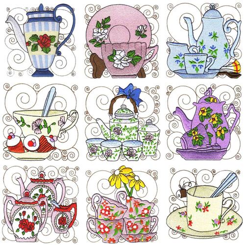 Tea Time Squares (10 designs) by Outback Embroidery - Download