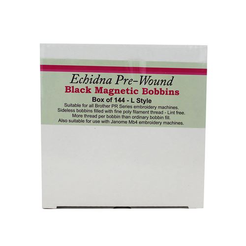 Echidna L Style Magnetic Pre-Wound Bobbins 144 Pack - Black