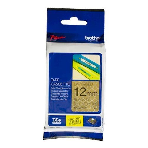 Brother P-Touch TZe 12mm Tape 4m - Black on Geometric Gold Decorative Tape