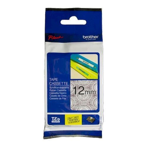 Brother P-Touch TZe 12mm Tape 4m - Black on Silver Lace Decorative Tape