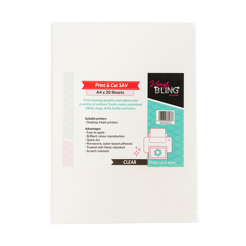 Clear - 20 Sheets A4 (21x29cm) Print & Cut Adhesive Vinyl