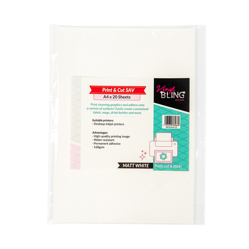 Matt White - 20 Sheets A4 (21x29cm) Print & Cut Adhesive Vinyl